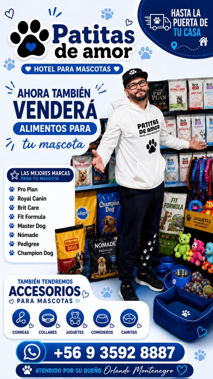 Flyer nueva publicidad Patitas de Amor con servicios de hotel y paseos San Miguel